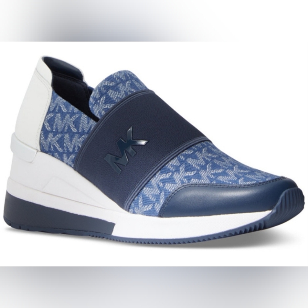 Michael Kors Blue Logo Slip-On Wedge Sneaker